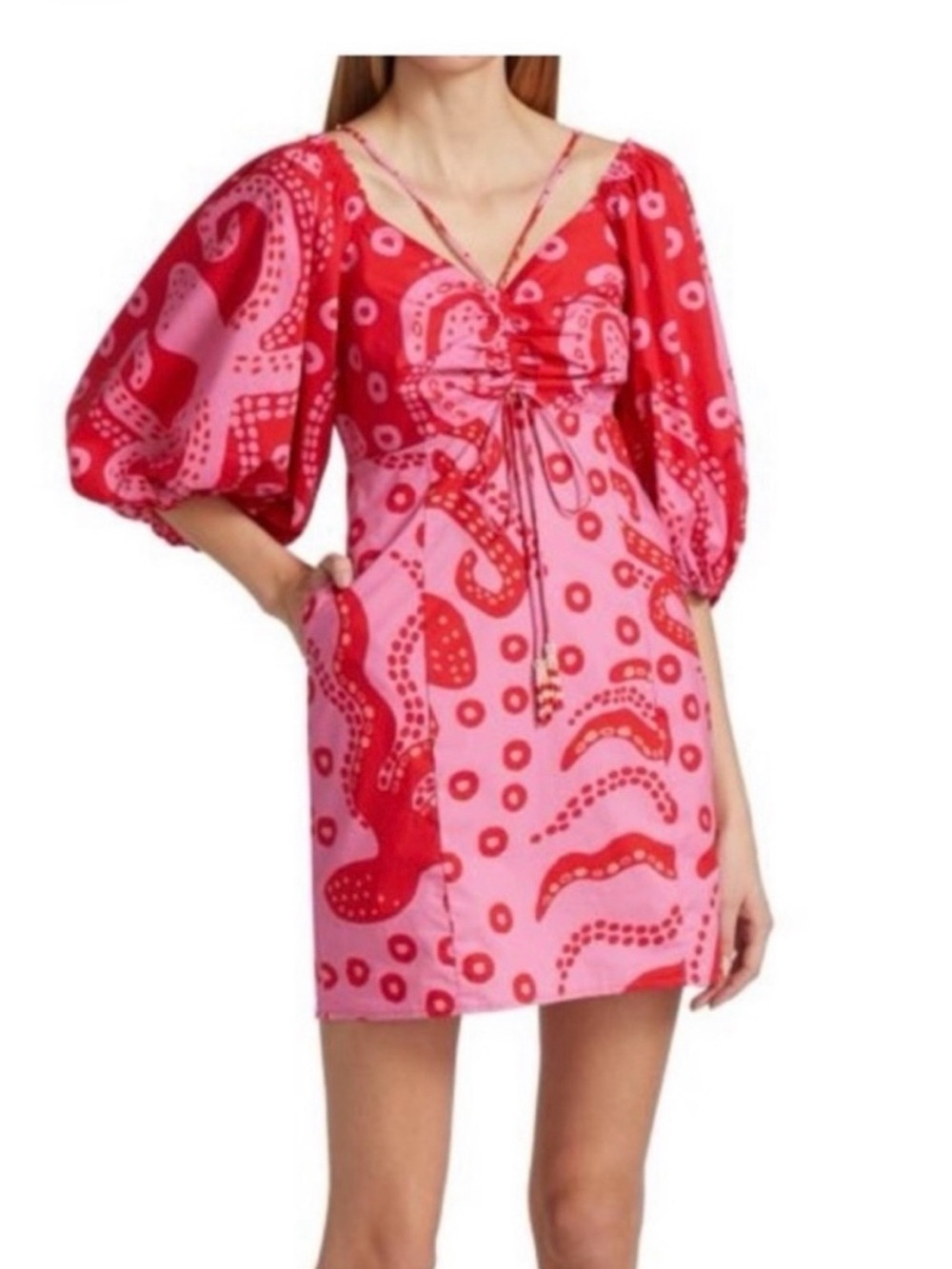 NWT FARM Rio Octocool Puff-Sleeve Mini Dress Size M